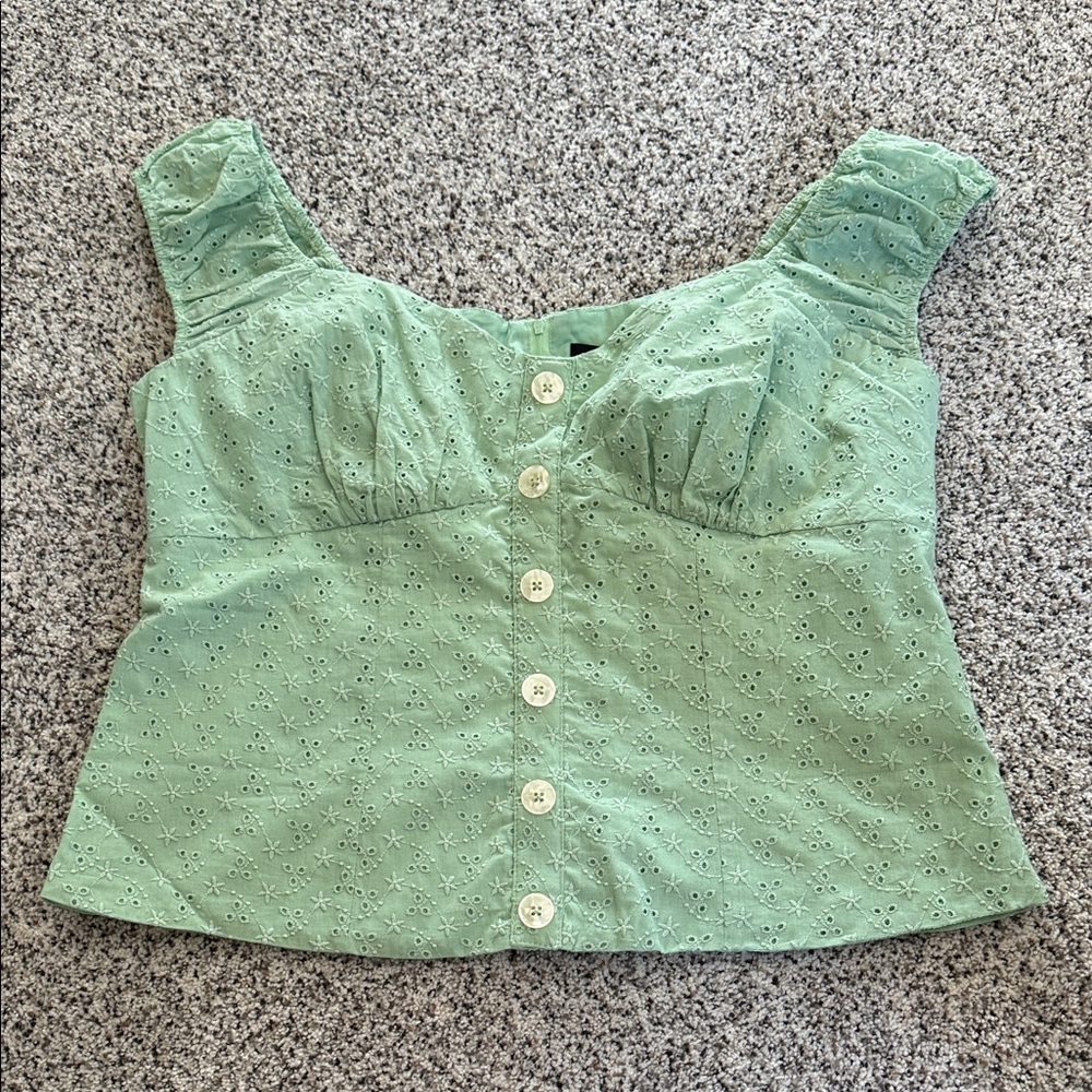 Hell Bunny Celia Mint Green Eyelet Button Retro Style Top